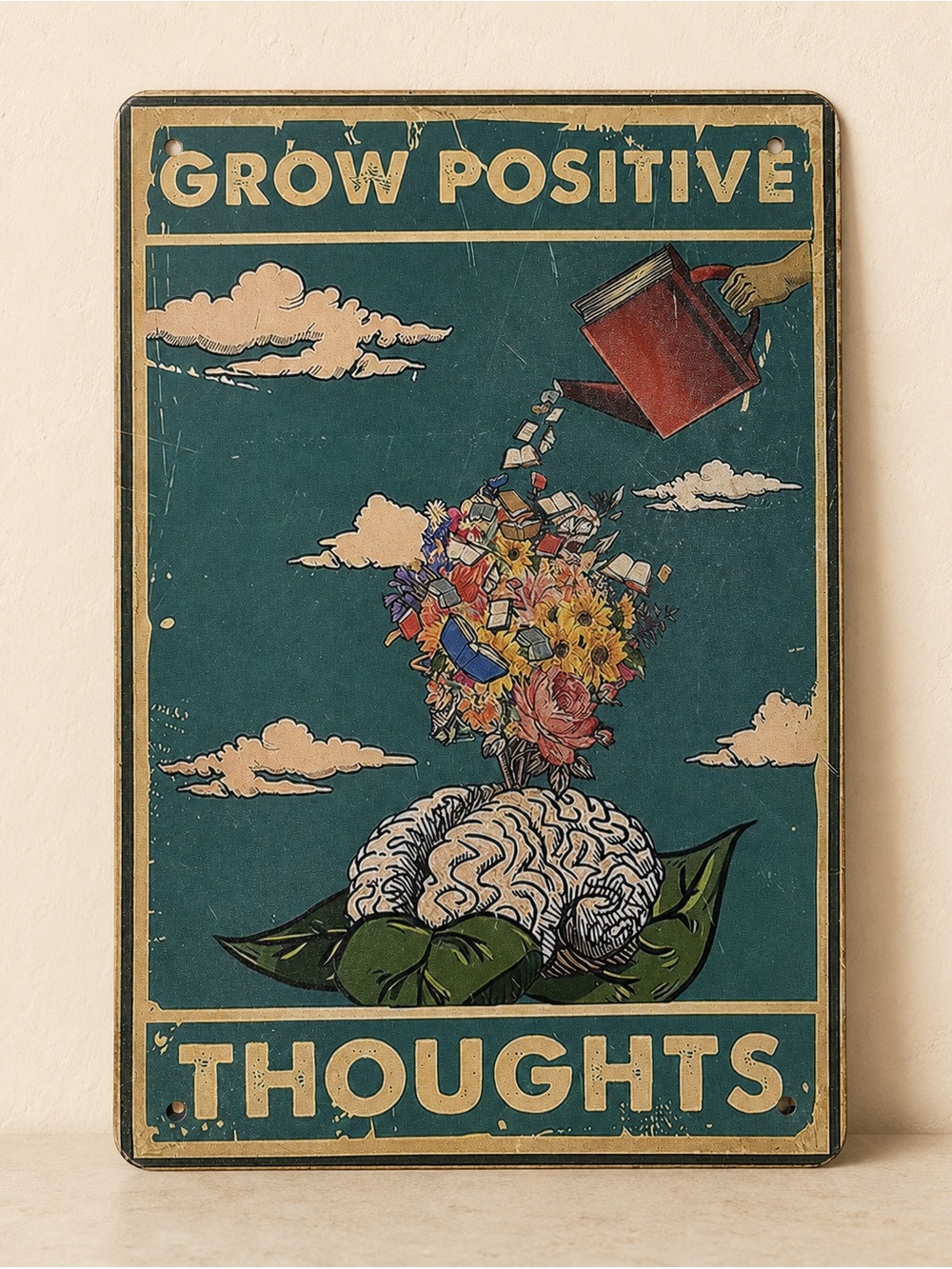 Grow Positive Thoughts Wall Art Print - Teal/Multicolor
